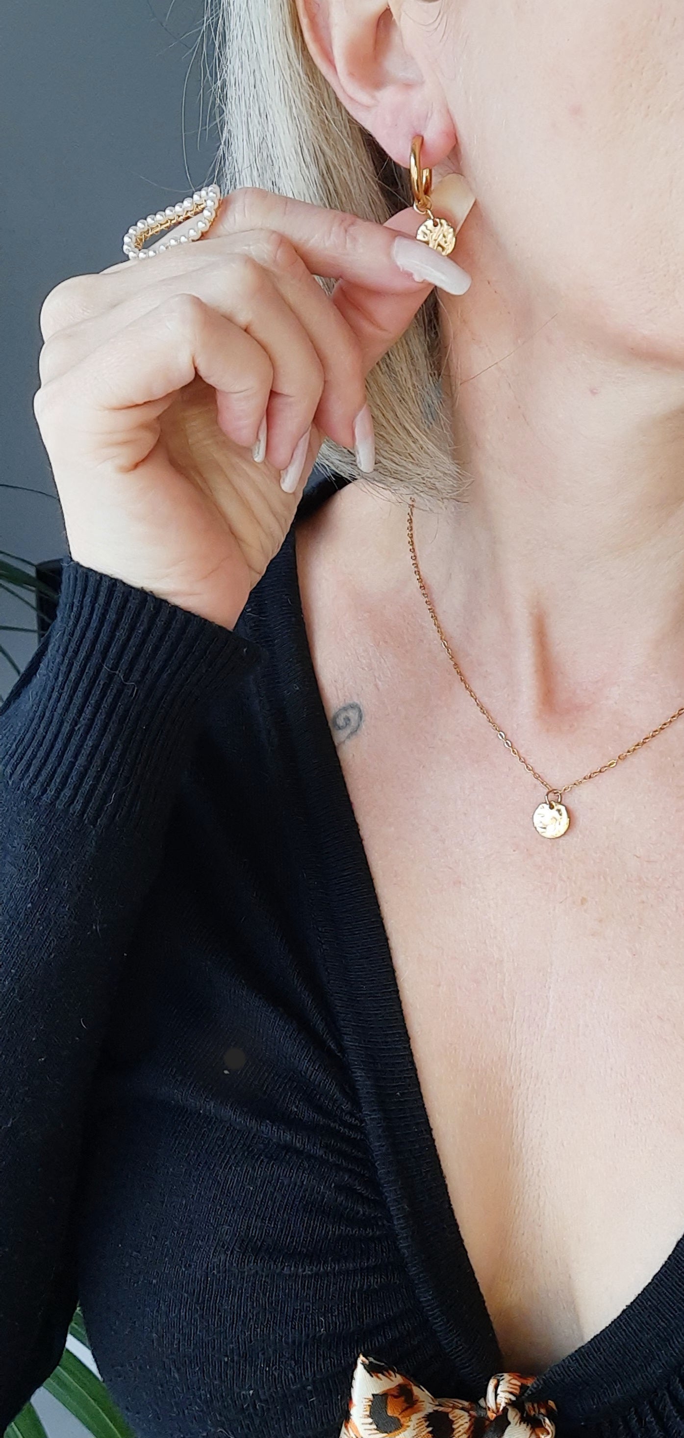 collier femme, en acier inoxydable, petit pendentif rond, couleur or ou argent, création de bijoux, fait main, bijoux français