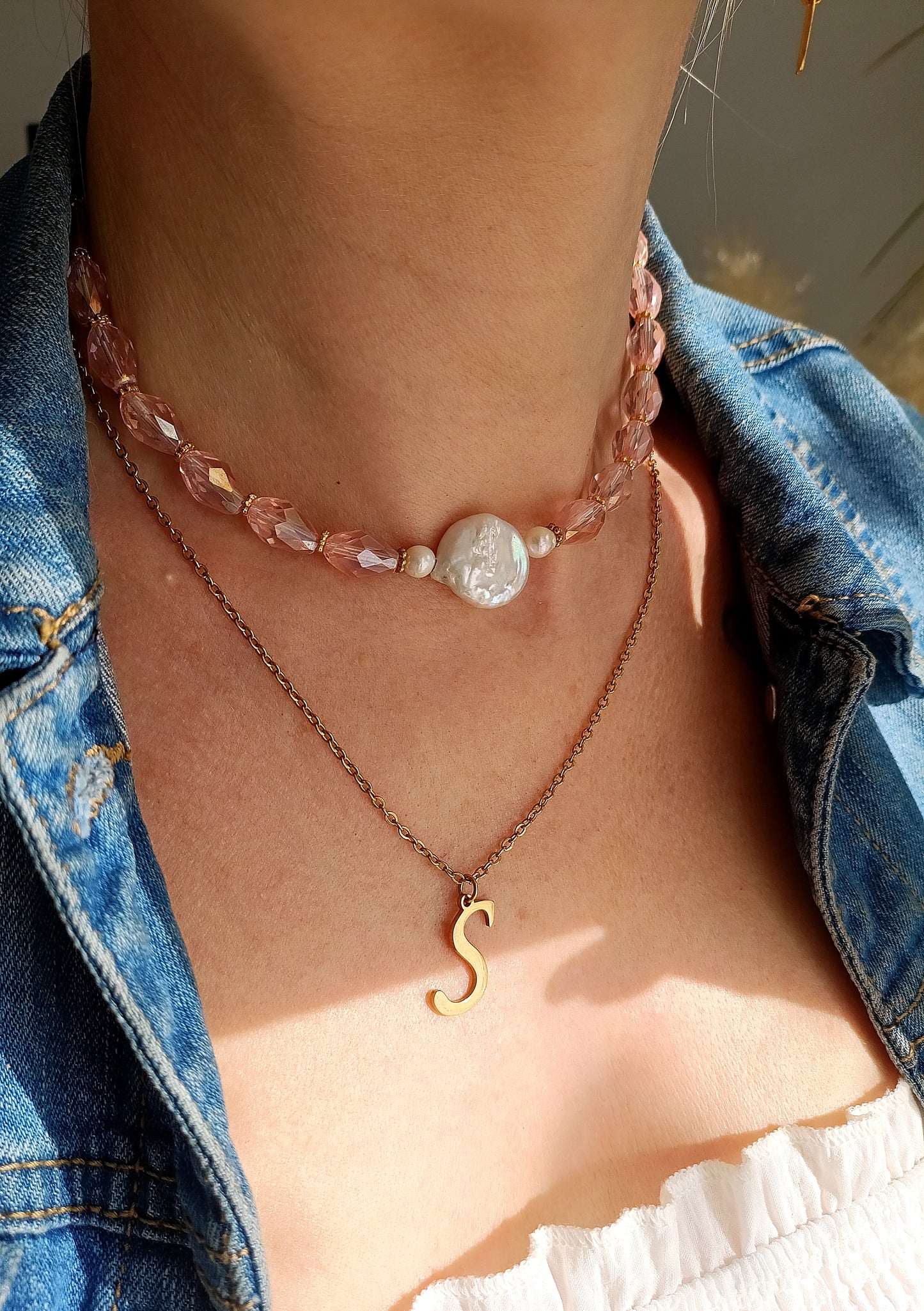 collier femme rare, collier femme perle d'eau douce, collier femme perles de verre, ras de cou femme original, collier femme perles facettées, collier femme perles d'eau douce