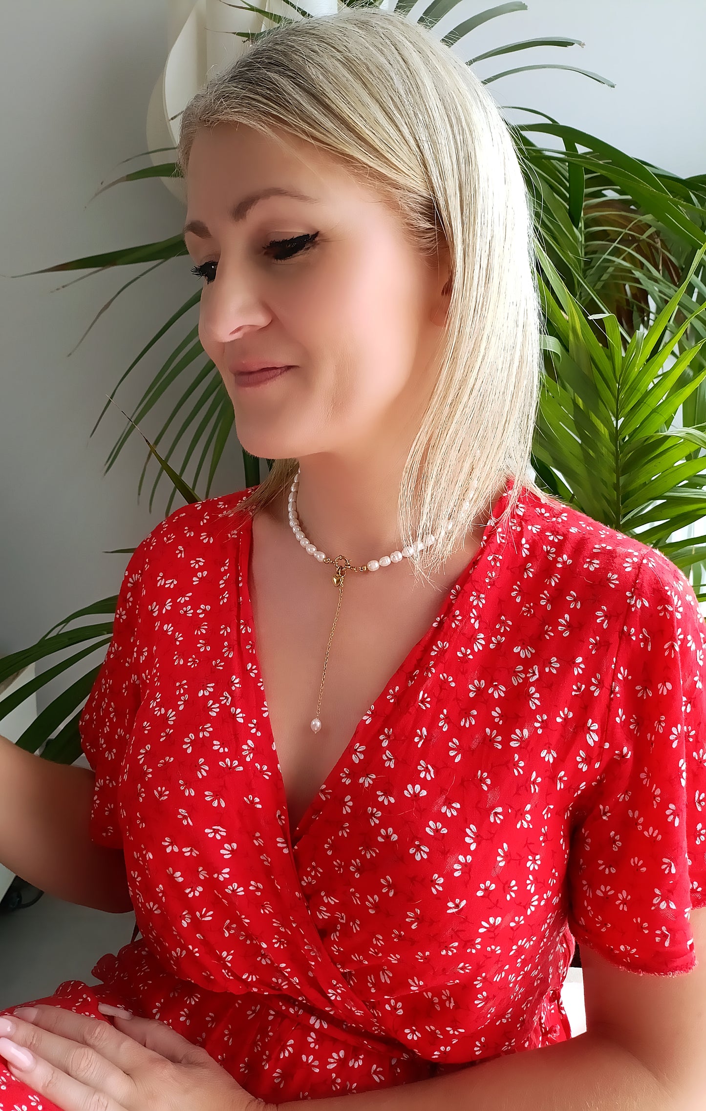 Collier Elisabeth / Collier trois en un, en perles d'eau douce et Acier inoxydable