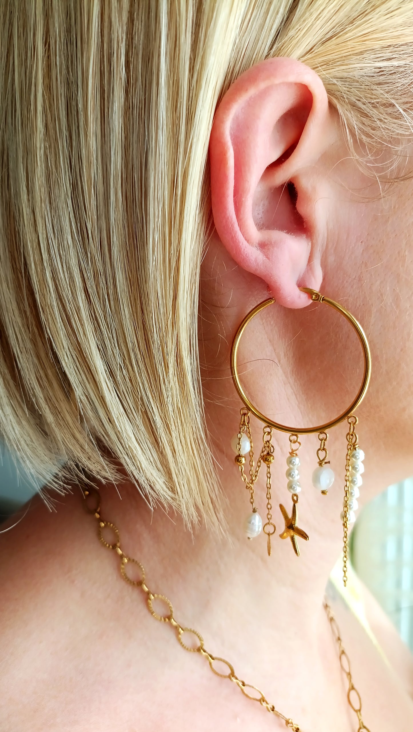 Boucles d'oreilles Douce mélodie / Acier inoxydable, perles d'eau douce, de verre