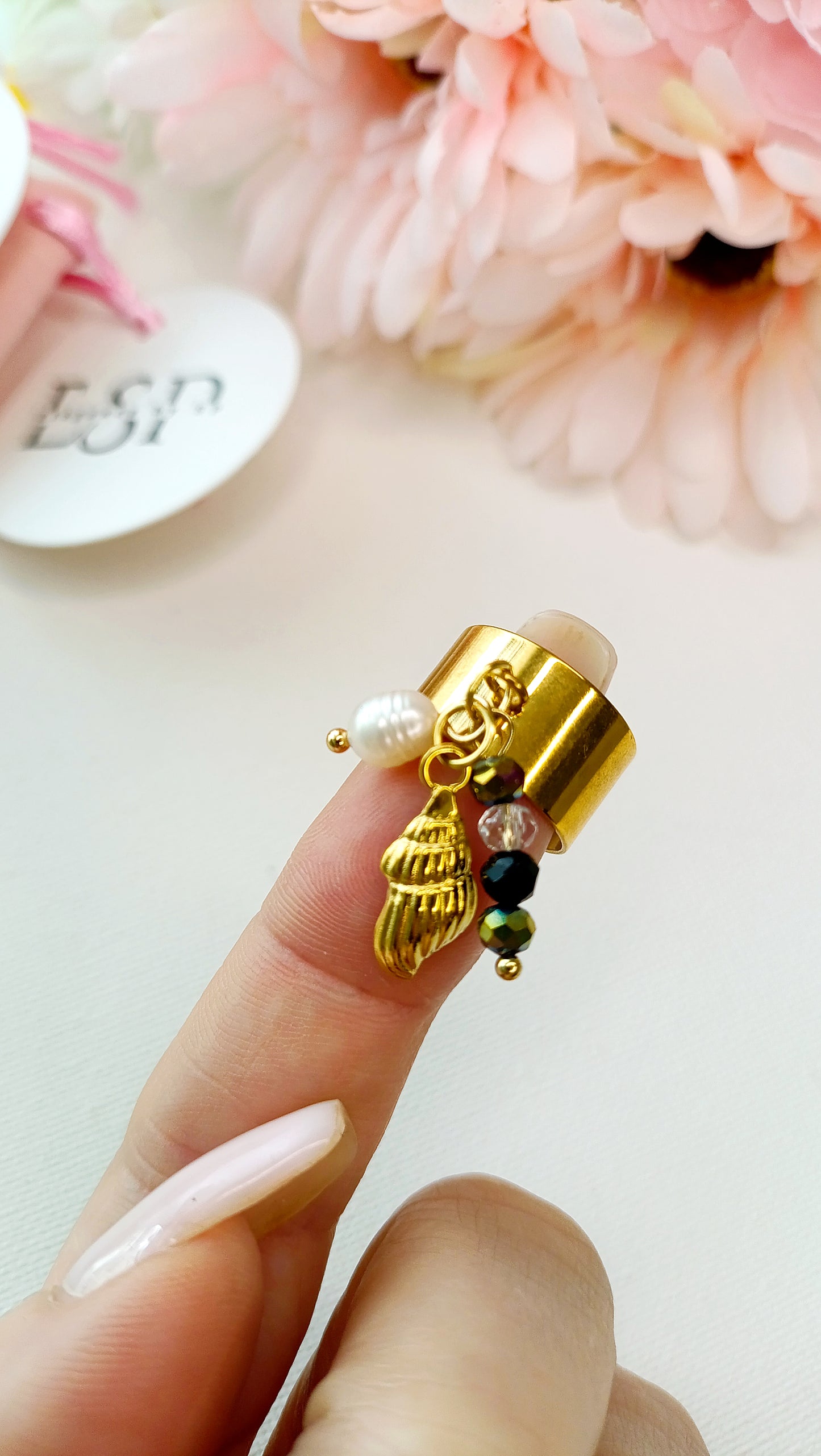 bague femme à breloques, bague femme à charms, bague femme fantaisie étoile de mer, bague femme étoile de mer, bague femme perle d'eau douce, bijoux fantaisie femme pas cher français, bijolux français abordbales, site de bijoux français abordable