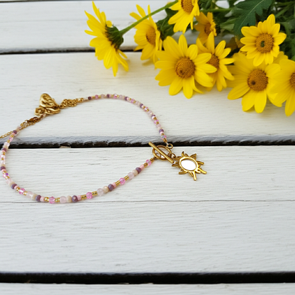 Collier Lever de soleil / Création de collier, Acier inoxydable, perles de verre