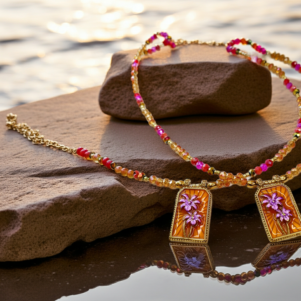 Collier Talisman bienveillant / Création Acier inoxydable, perles de verre