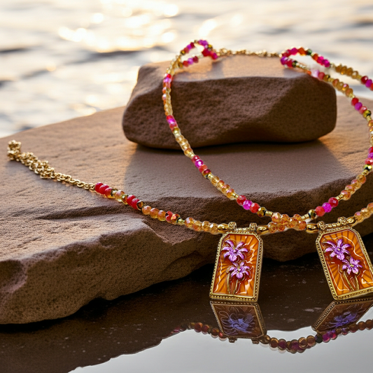 Collier Talisman bienveillant / Création Acier inoxydable, perles de verre