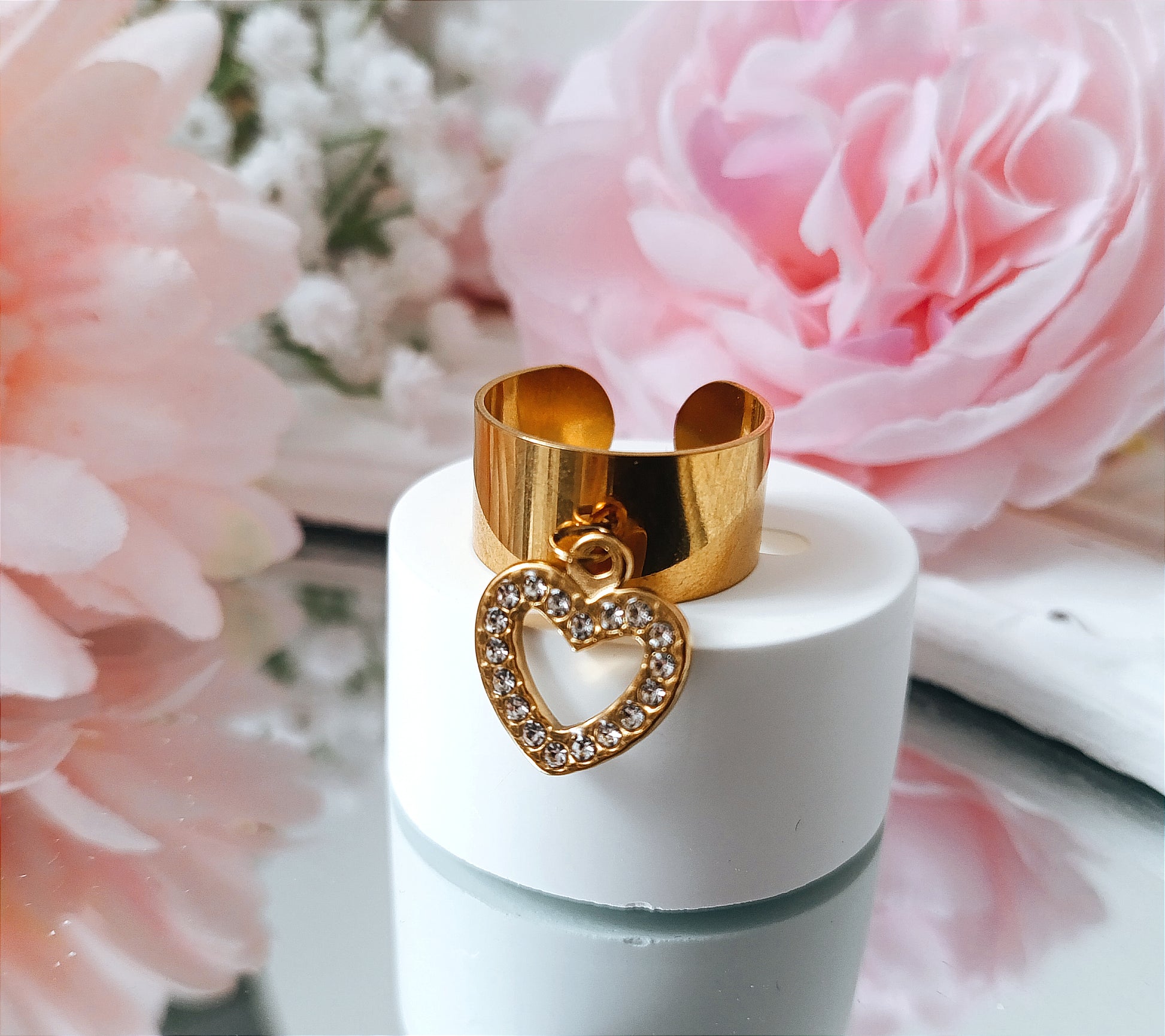 Bague Eléa Acier inoxydable et pendentif cœur incrusté d'oxydes