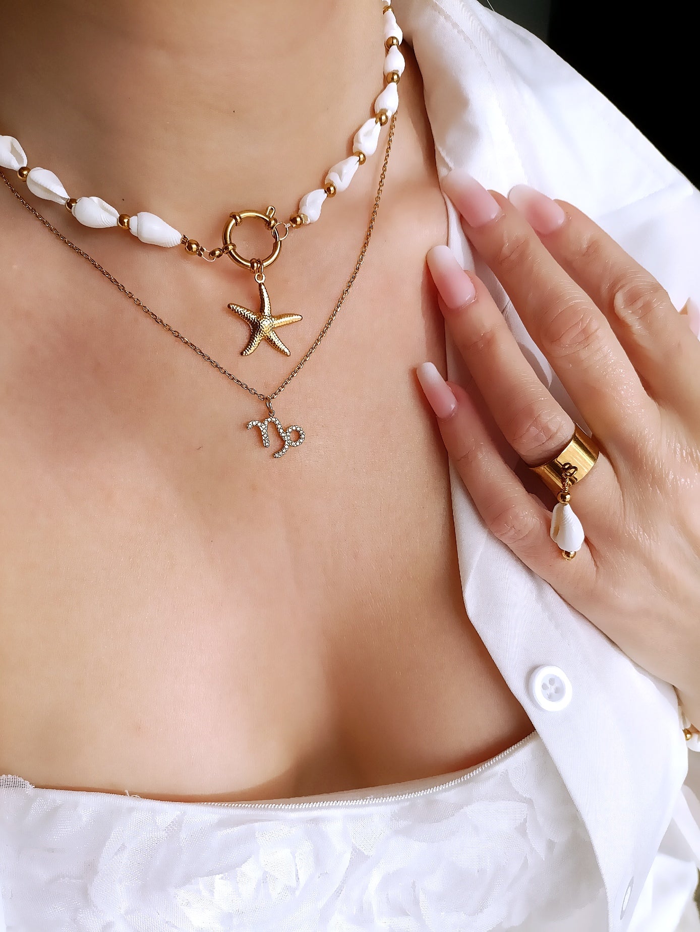 Bague Evasion Acier inoxydable, véritable coquillage – Élégance