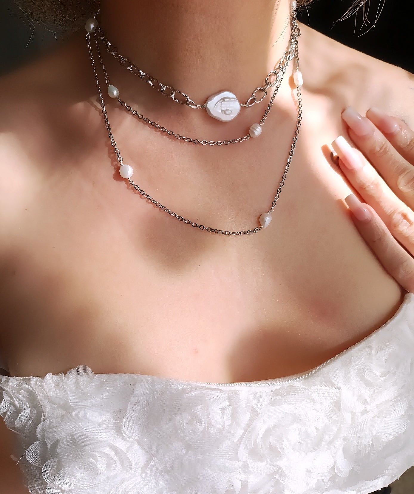 Collier 20 perles Andalousite des USA chaîne inox - A Bijoux pas cher Collier 20 perles Andalousite des USA chaîne inox - A Bijoux pas cher