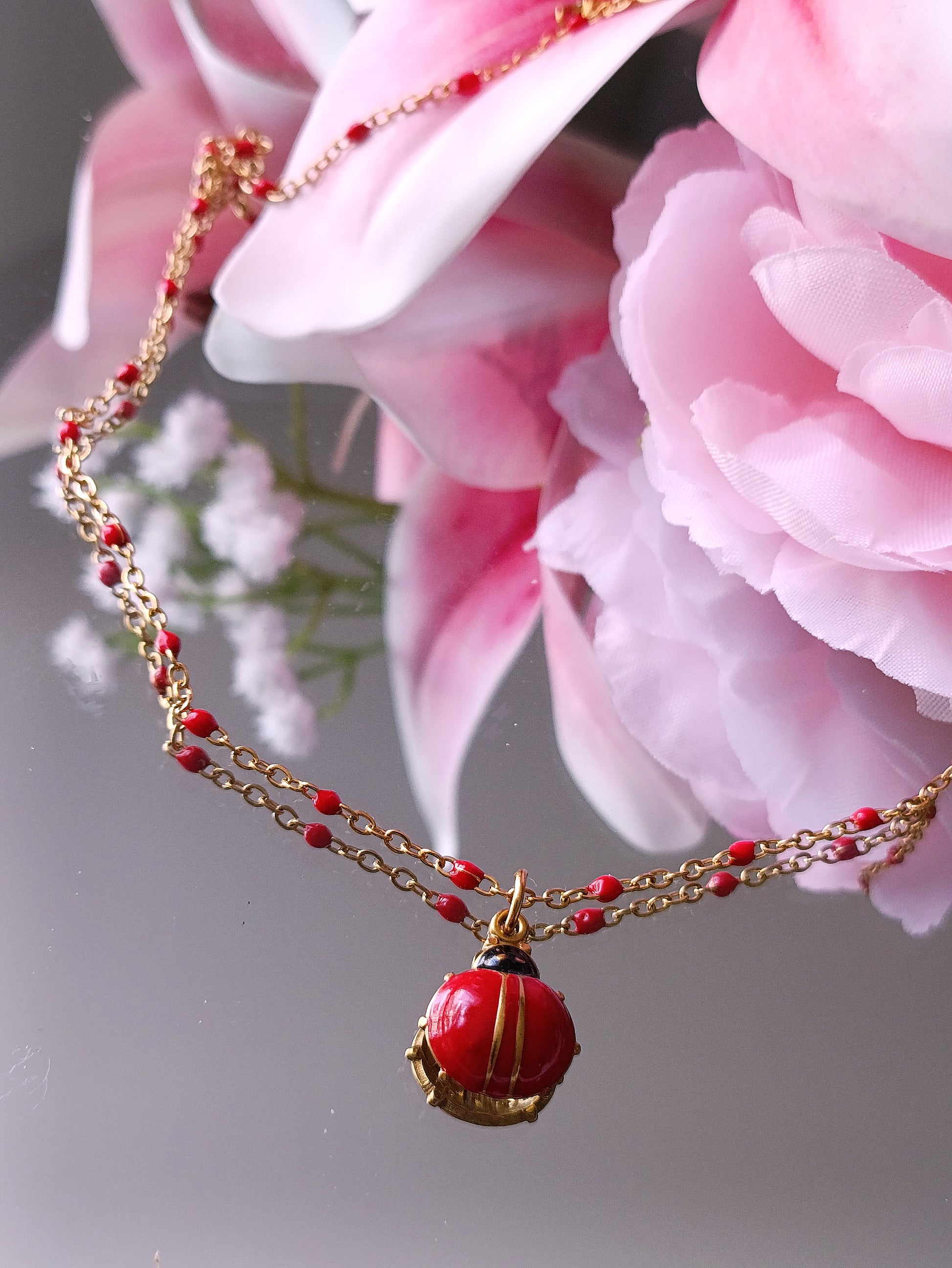 collier coccinelle fantaisie, collier coccinelle original, site de bijoux fantaisie femme