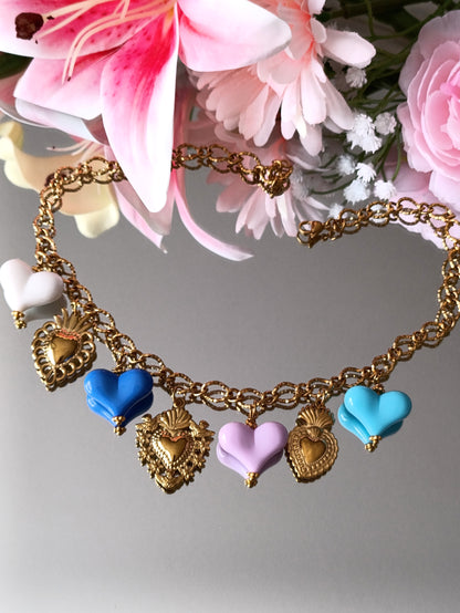 collier femme pendentifs cœurs, collier à charms cœurs femme, collier à breloques cœurs femme