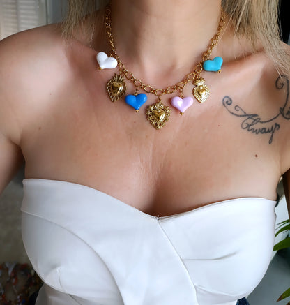 collier femme pendentifs cœurs, collier à charms cœurs femme, collier à breloques cœurs femme