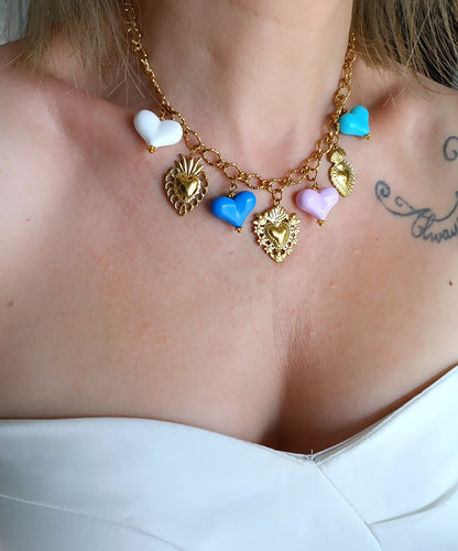 collier femme pendentifs cœurs, collier à charms cœurs femme, collier à breloques cœurs femme