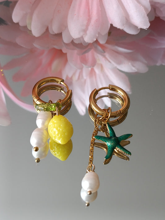 boucles d'oreilles femme citron, bijoux de créateur, unique by m, zag, bijoux brigitte, bijoux fait main
