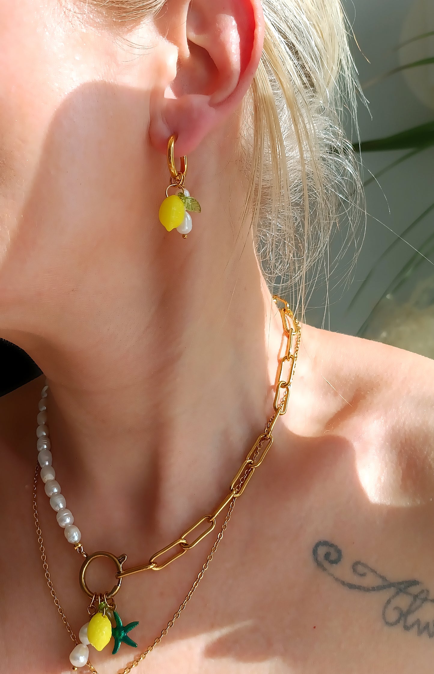 boucles d'oreilles femme citron, bijoux de créateur, unique by m, zag, bijoux brigitte, bijoux fait main