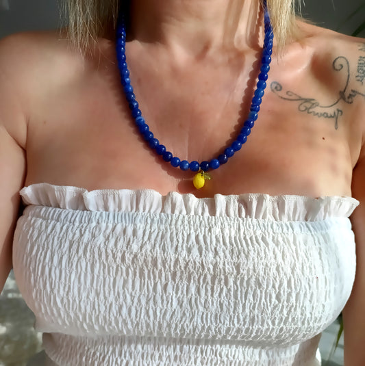 collier femme perles bleues et citron, collier femme citron, collier femme avec des citrons, meilleur site de bijoux en acier inoxydable, meilleur site de bijoux femme, meilleurs site de bijoux pas cher, site de bijoux pas chers, boutique de bijoux pas cher homme et femme, créateur de bijoux français
