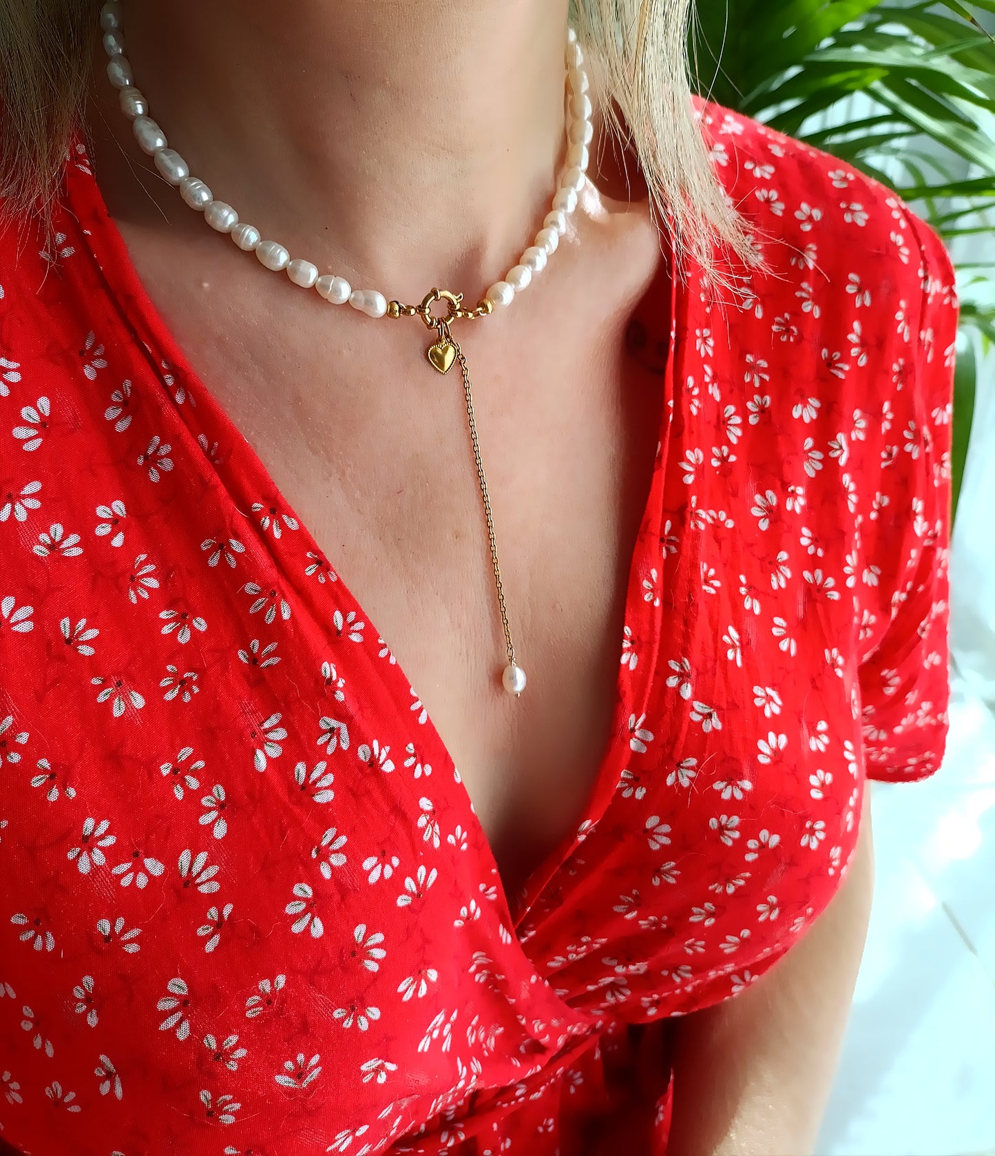 Collier Elisabeth / Collier trois en un, en perles d'eau douce et Acier inoxydable