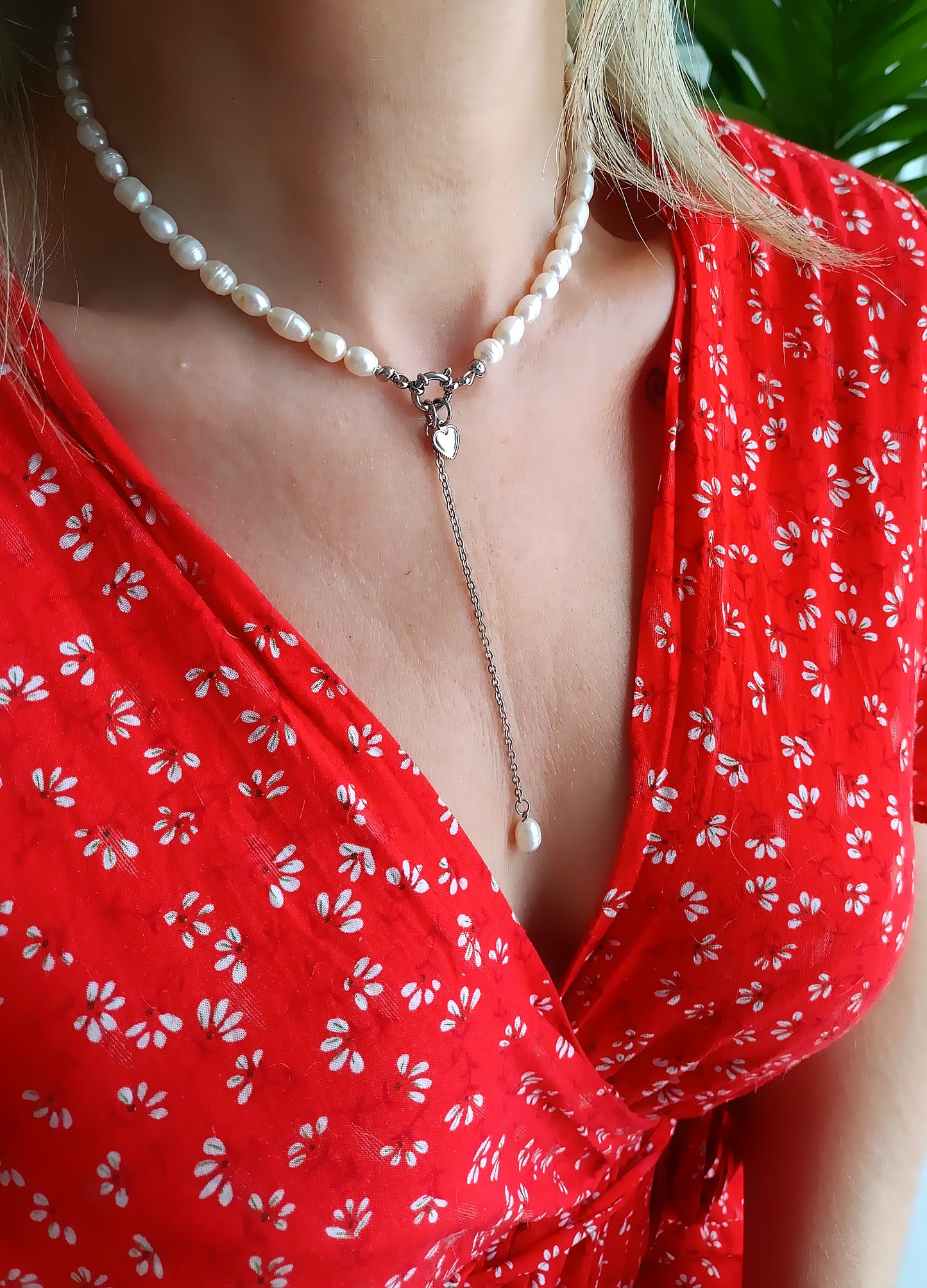 Collier Elisabeth / Collier trois en un, en perles d'eau douce et Acier inoxydable