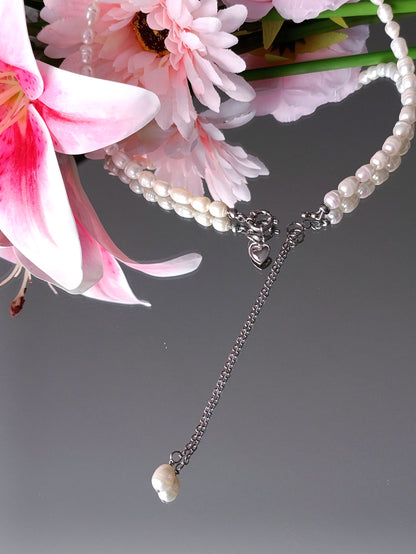 Collier Elisabeth / Collier trois en un, en perles d'eau douce et Acier inoxydable