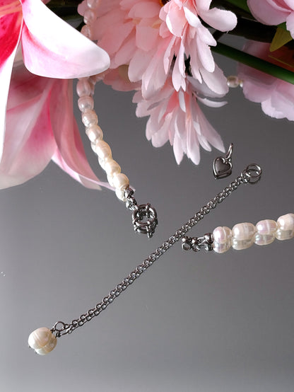 Collier Elisabeth / Collier trois en un, en perles d'eau douce et Acier inoxydable