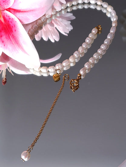 Collier Elisabeth / Collier trois en un, en perles d'eau douce et Acier inoxydable