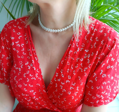 Collier Mon petit cœur / Création en perles acrylique nacré et Acier inoxydable