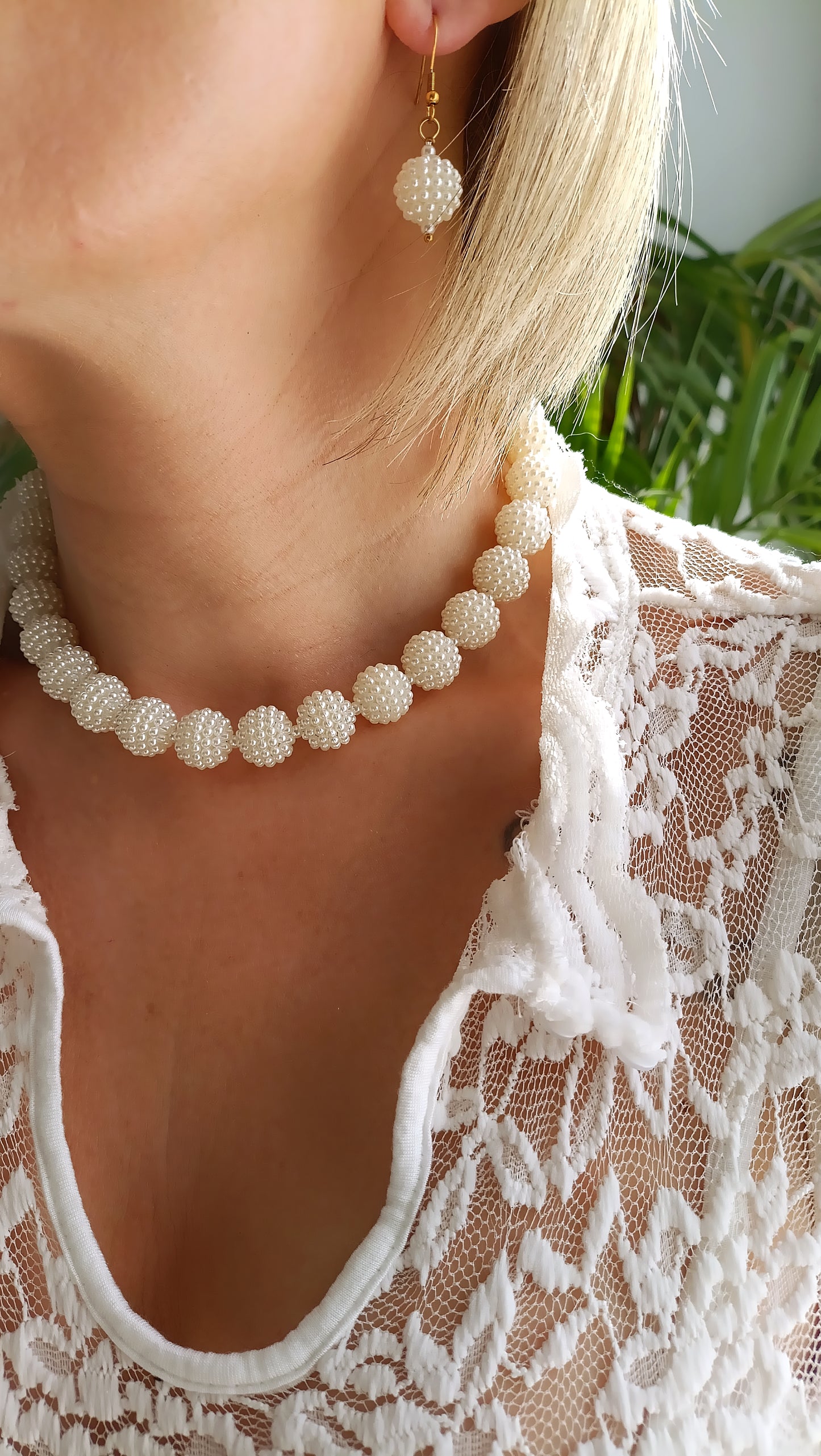 Boucles d'oreilles Flocons de neige / Boucles en perles et Acier inoxydable