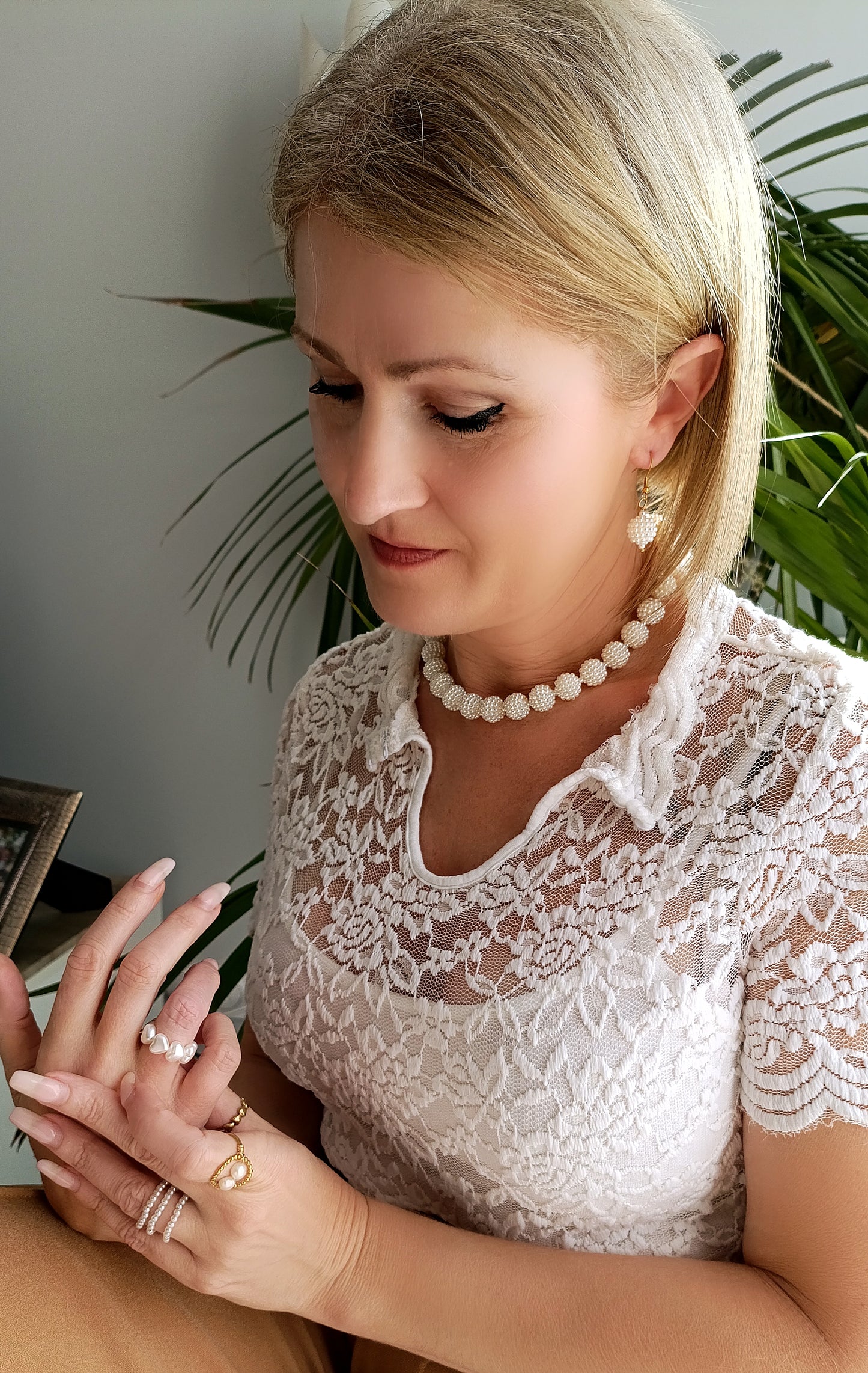 Collier Flocons de neige / Collier en perles et Acier inoxydable