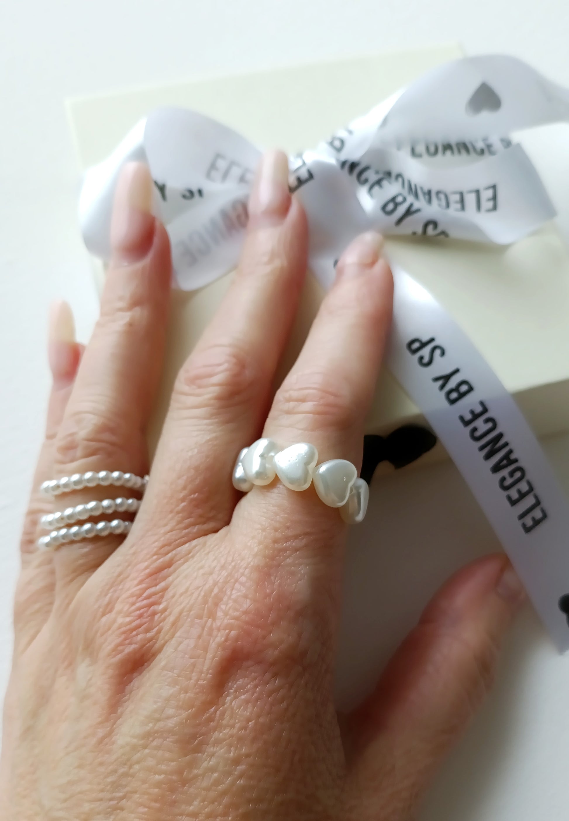 bague femme en perles, ajustable, à 3 rangs