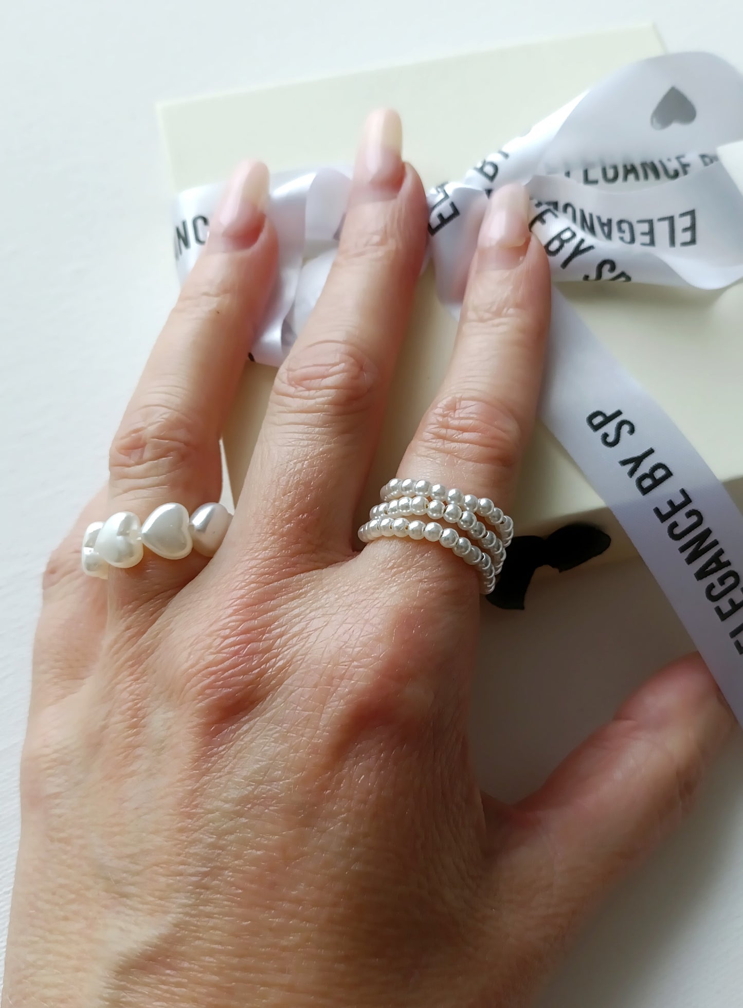 bague femme en perles, ajustable, à 3 rangs