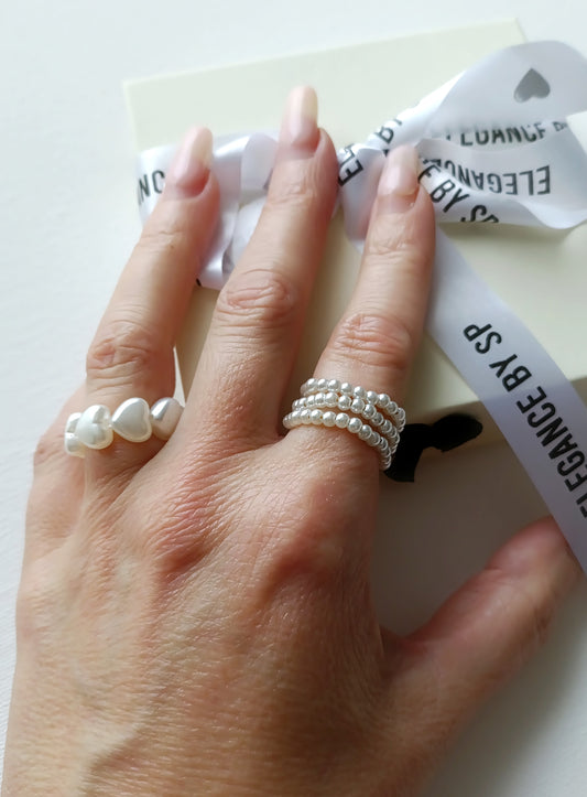 bague femme en perles, ajustable, à 3 rangs