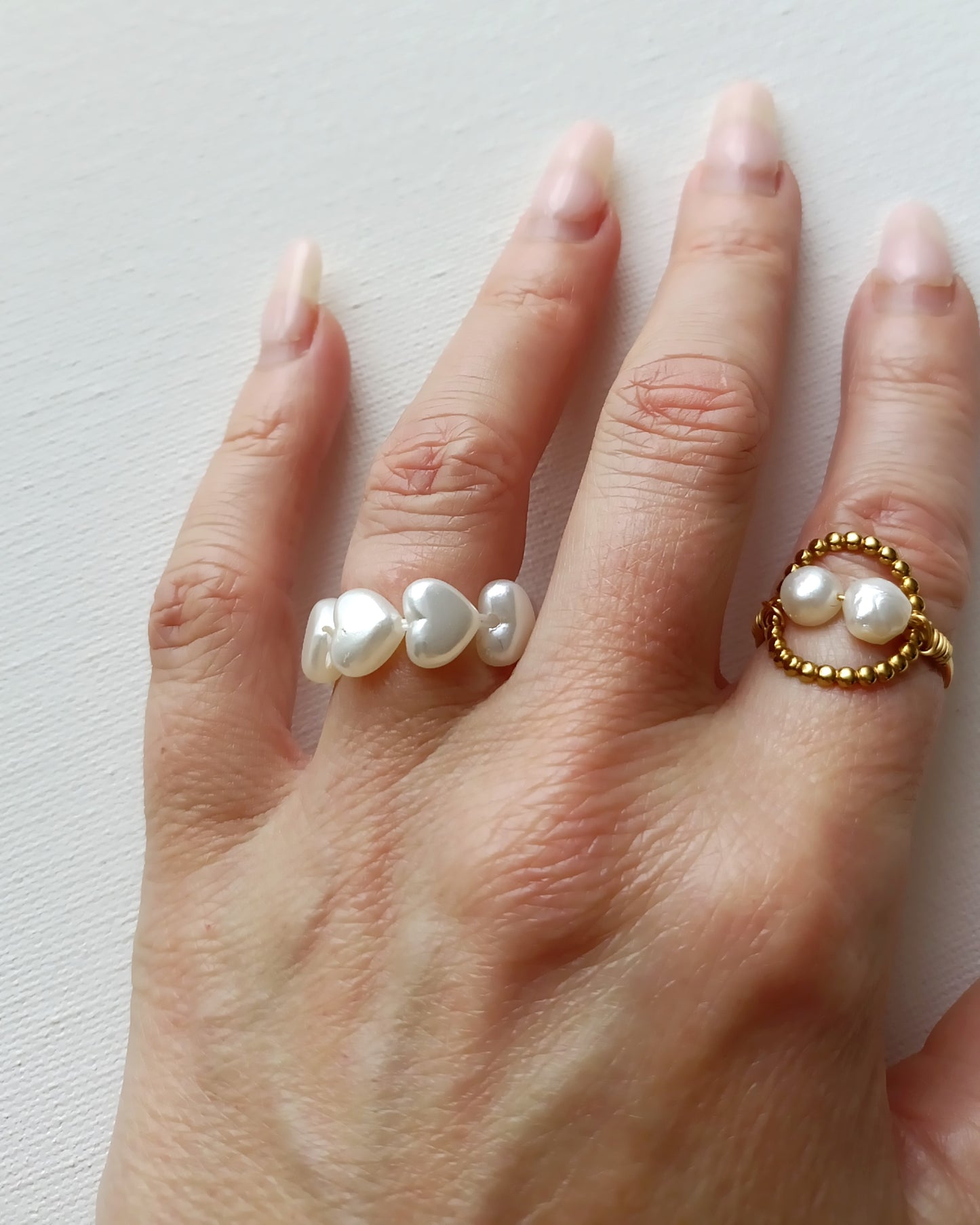 Bague Mon petit cœur / Perles en acrylique et Acier inoxydable