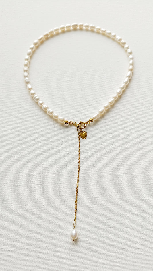 Collier Elisabeth / Collier trois en un, en perles d'eau douce et Acier inoxydable