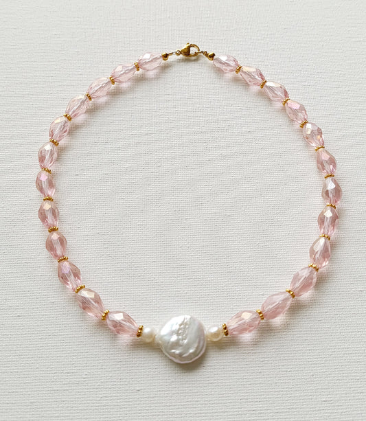 Collier Splendeur / Création en perles de verres, perles d'eau douce et Acier inoxydable