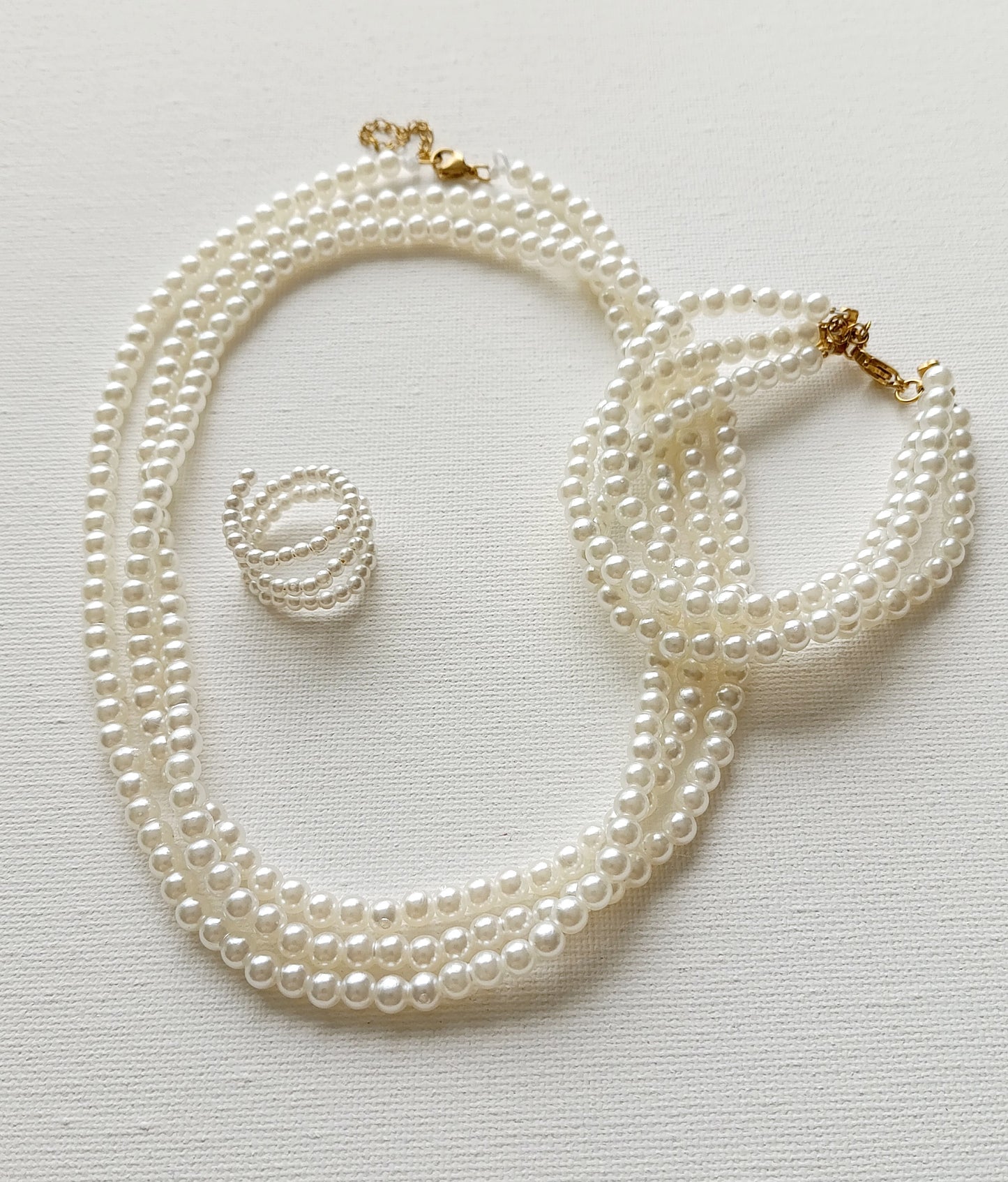 bague femme en perles, ajustable, à 3 rangs