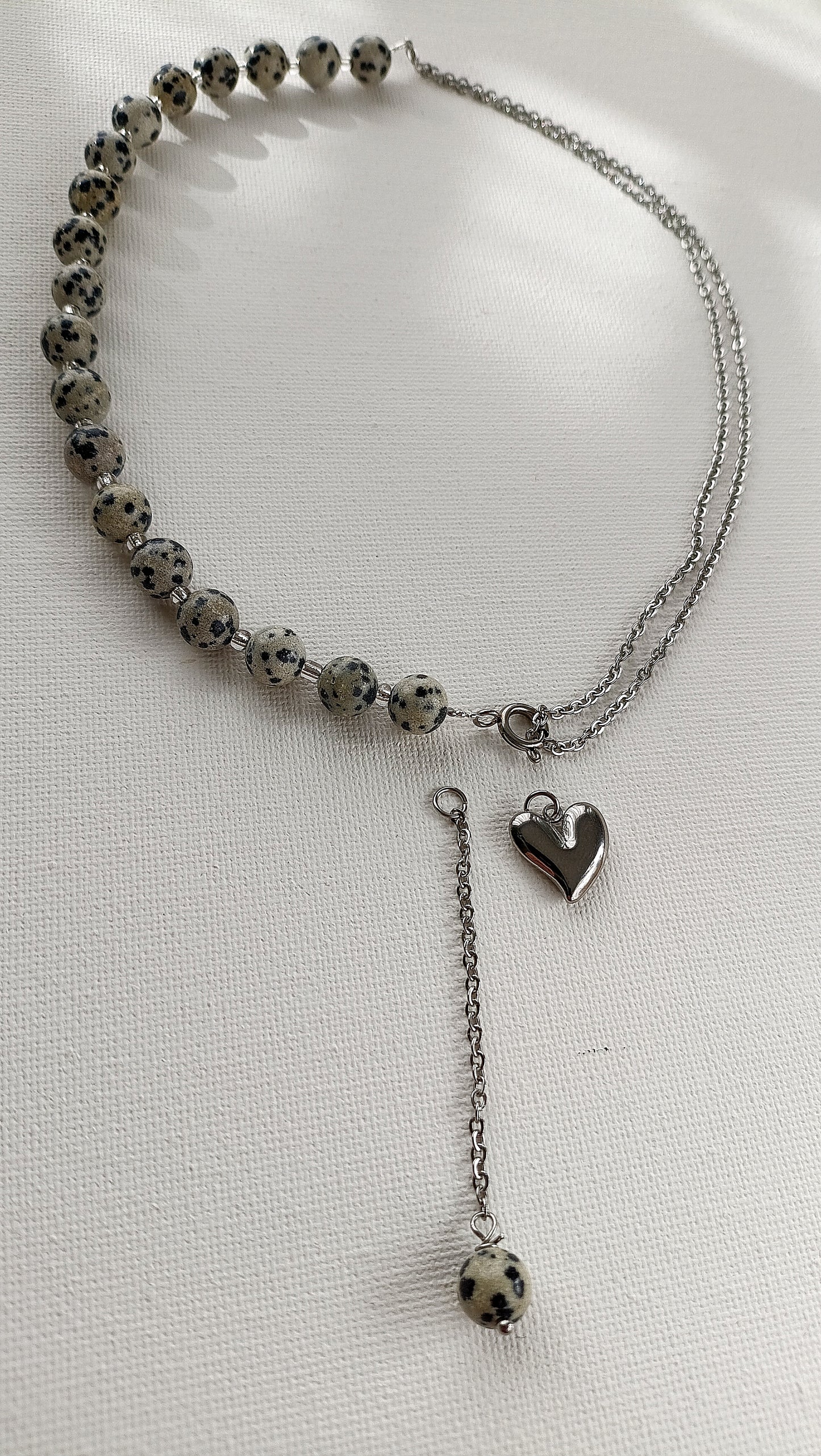 collier femme de créateur, collier femme en jaspe de dalmatien, collier en jaspe dalmatien et acier inoxydable, collier femme en jaspe dalmatien pas cher, site de bijoux de créateur pas cher