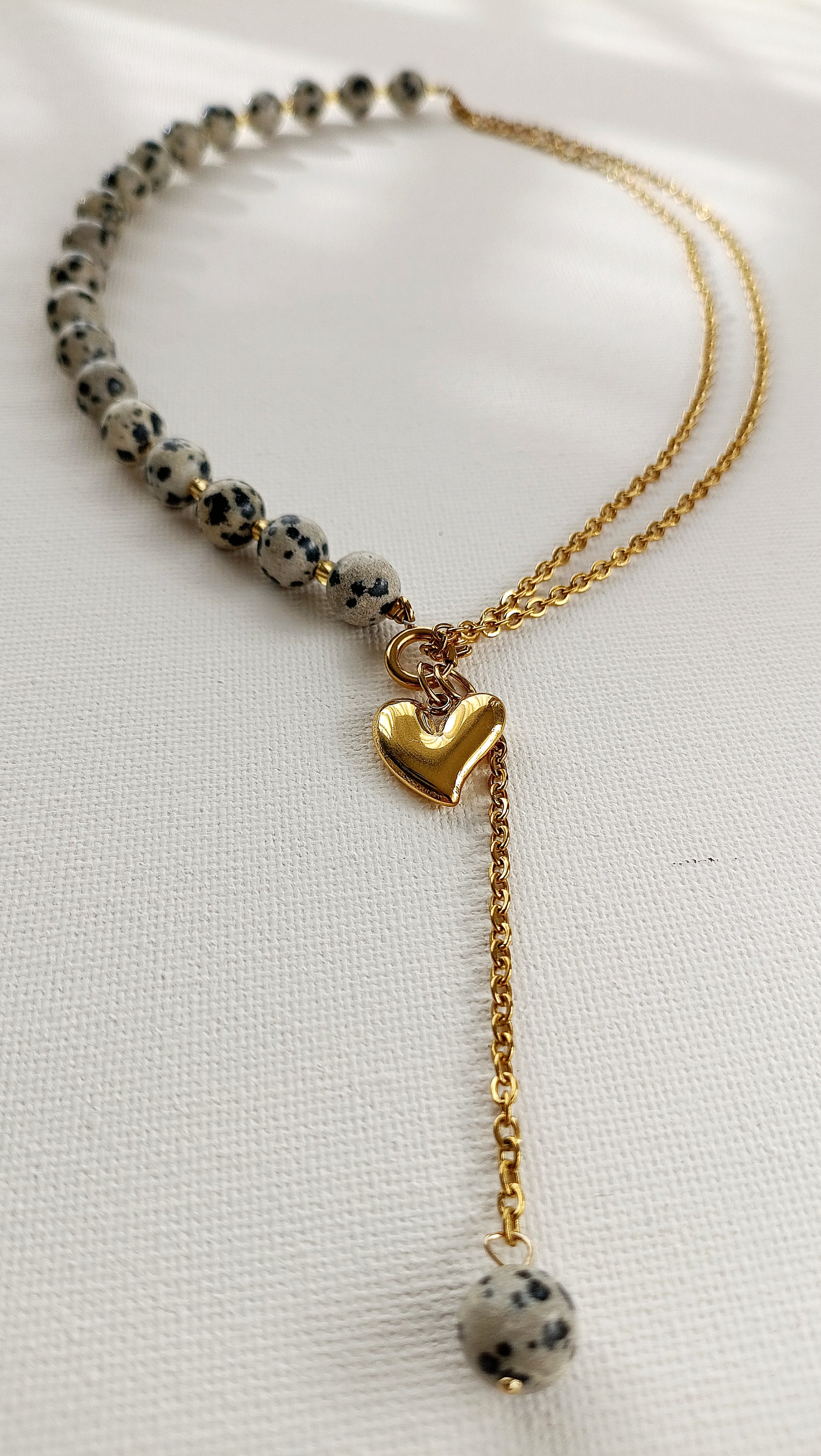 collier femme de créateur, collier femme en jaspe de dalmatien, collier en jaspe dalmatien et acier inoxydable, collier femme en jaspe dalmatien pas cher, site de bijoux de créateur pas cher