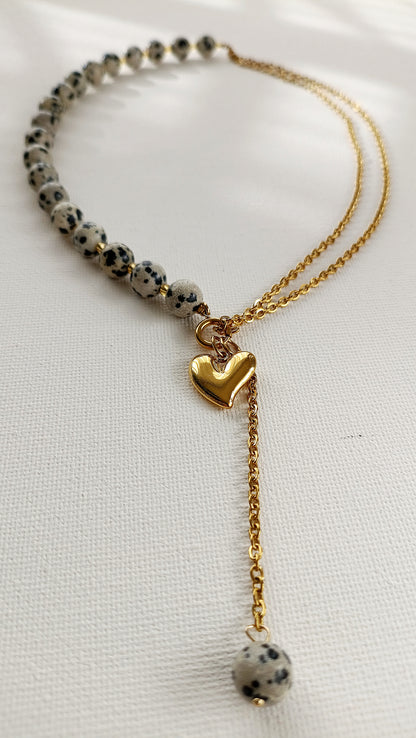 collier femme de créateur, collier femme en jaspe de dalmatien, collier en jaspe dalmatien et acier inoxydable, collier femme en jaspe dalmatien pas cher, site de bijoux de créateur pas cher