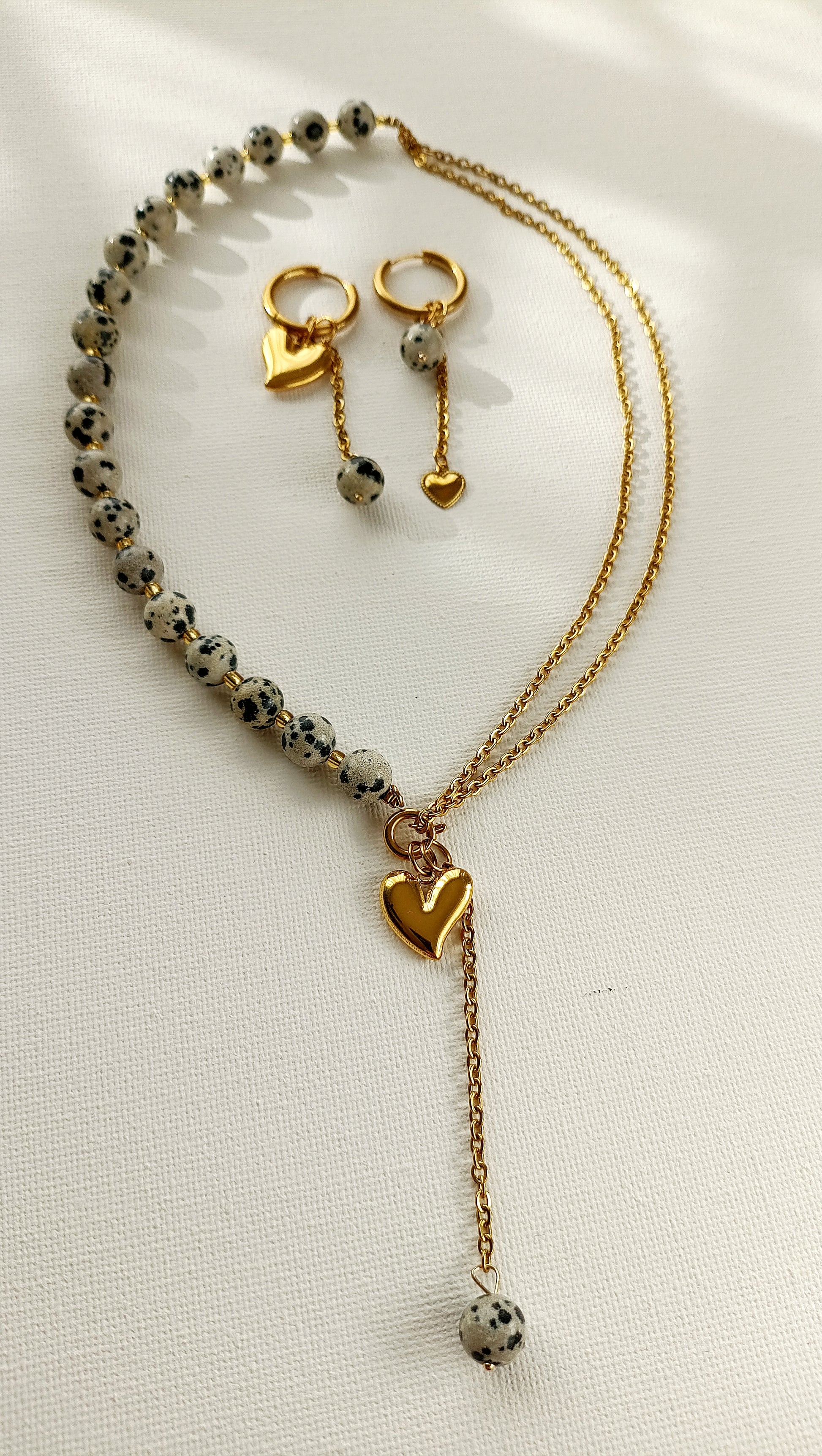 collier femme de créateur, collier femme en jaspe de dalmatien, collier en jaspe dalmatien et acier inoxydable, collier femme en jaspe dalmatien pas cher, site de bijoux de créateur pas cher