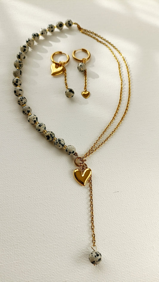 collier femme de créateur, collier femme en jaspe de dalmatien, collier en jaspe dalmatien et acier inoxydable, collier femme en jaspe dalmatien pas cher, site de bijoux de créateur pas cher