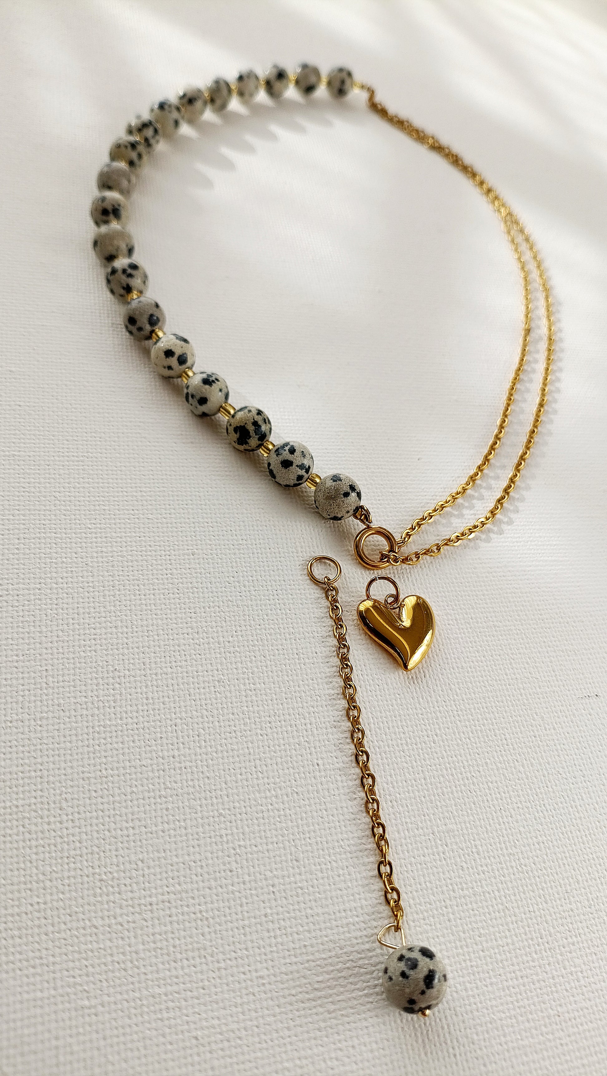 collier femme de créateur, collier femme en jaspe de dalmatien, collier en jaspe dalmatien et acier inoxydable, collier femme en jaspe dalmatien pas cher, site de bijoux de créateur pas cher