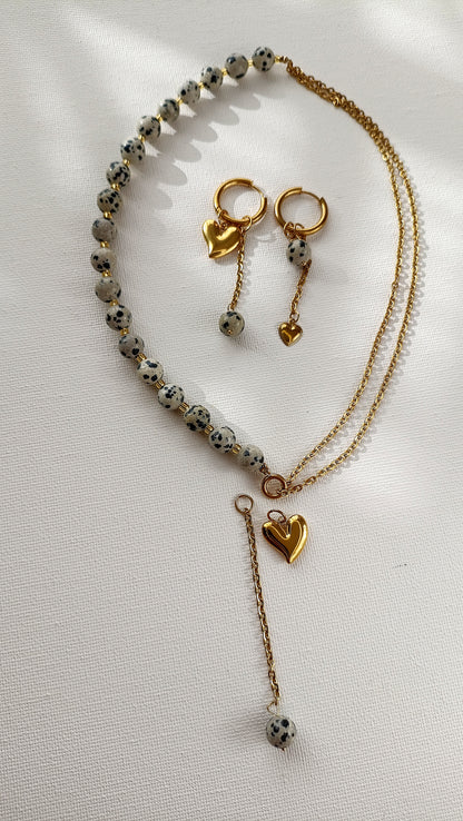 collier femme de créateur, collier femme en jaspe de dalmatien, collier en jaspe dalmatien et acier inoxydable, collier femme en jaspe dalmatien pas cher, site de bijoux de créateur pas cher