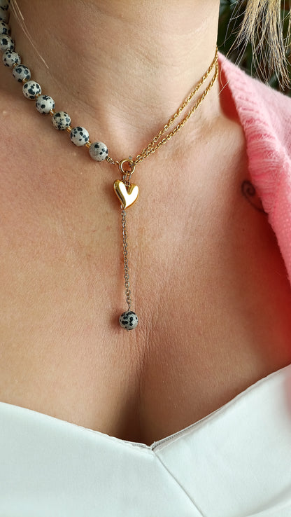 collier femme de créateur, collier femme en jaspe de dalmatien, collier en jaspe dalmatien et acier inoxydable, collier femme en jaspe dalmatien pas cher, site de bijoux de créateur pas cher