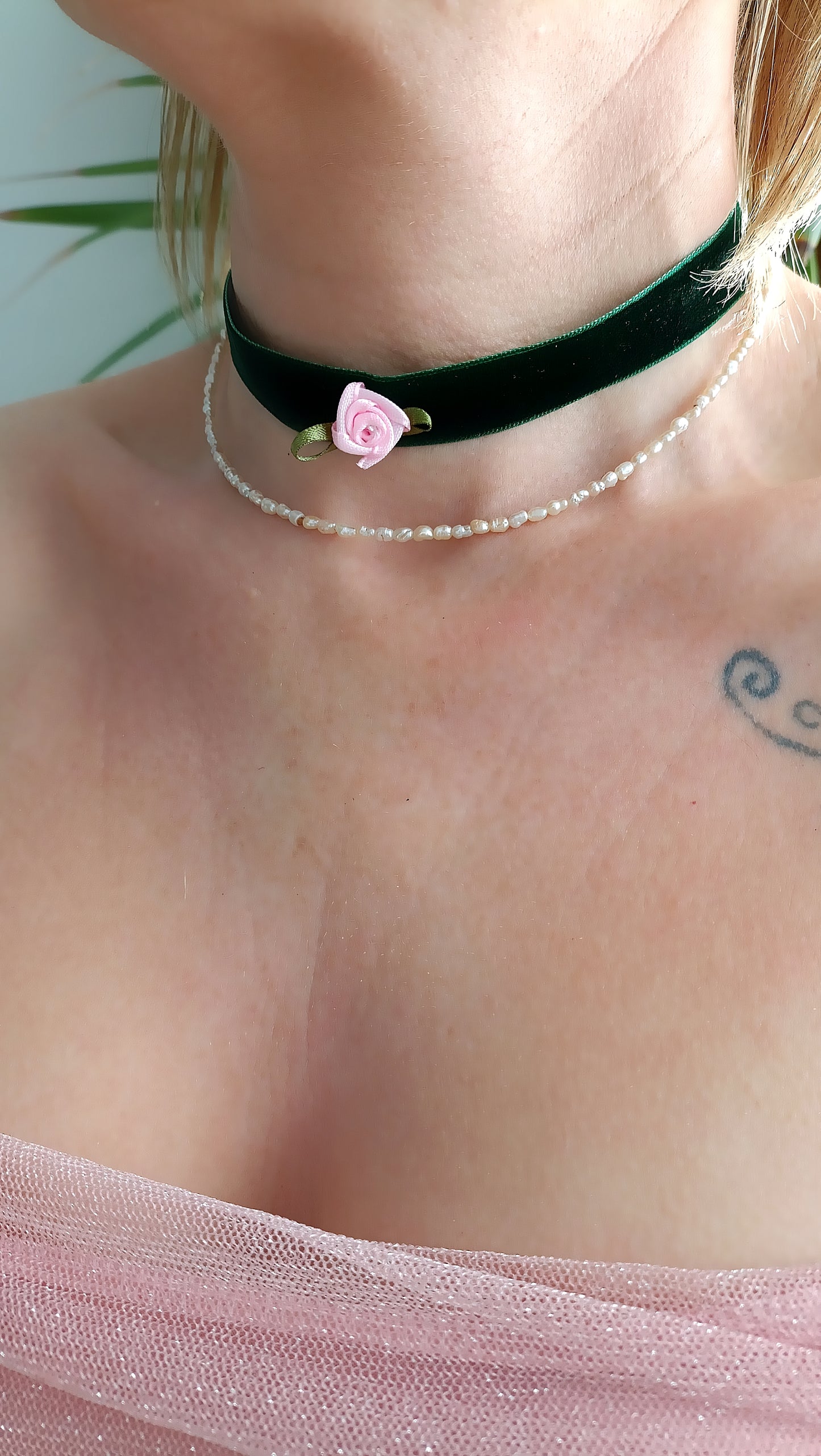 Collier Appoline / Création de collier en ruban velours et acier inoxydable