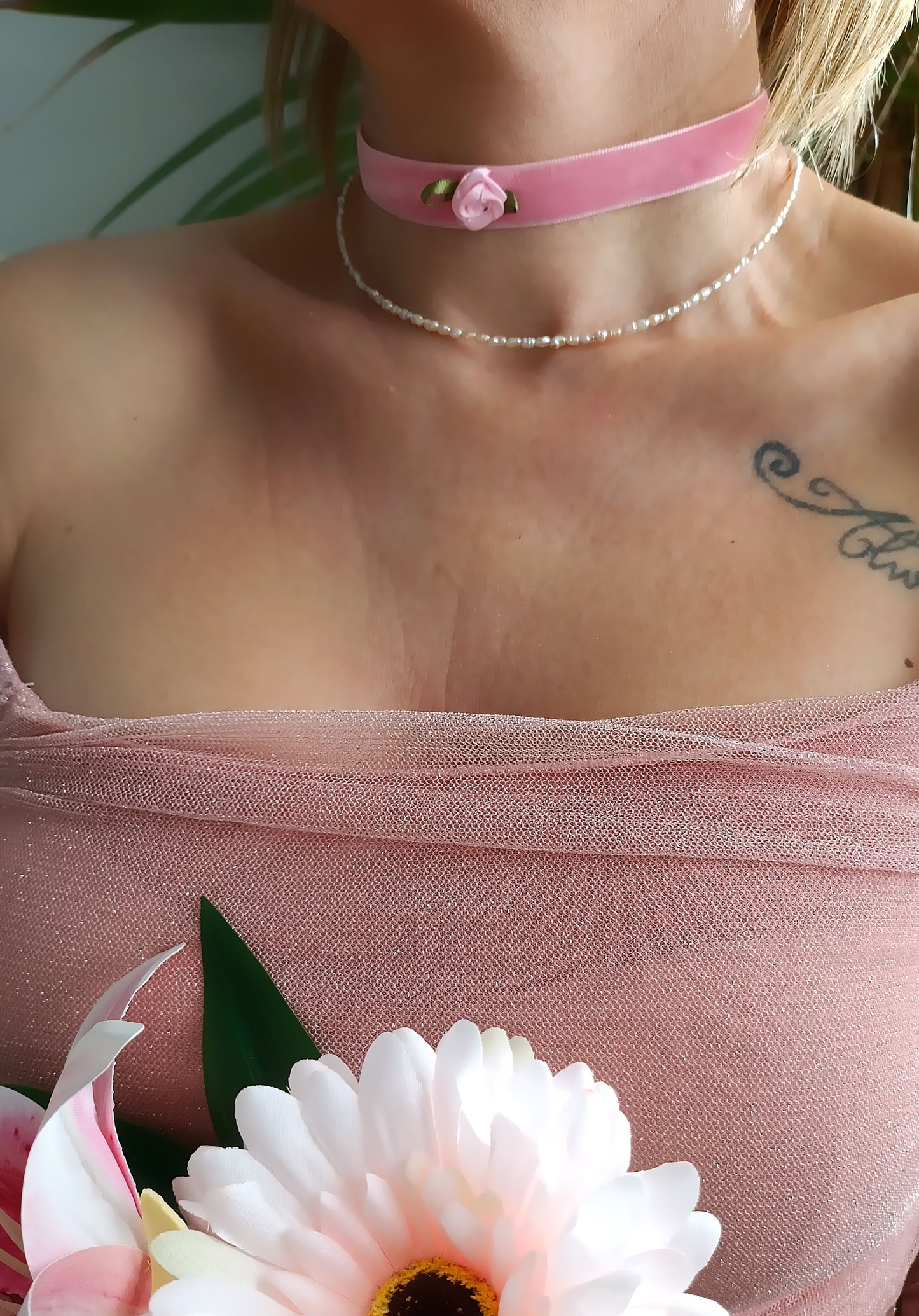 Collier Appoline / Création de collier en ruban velours et acier inoxydable