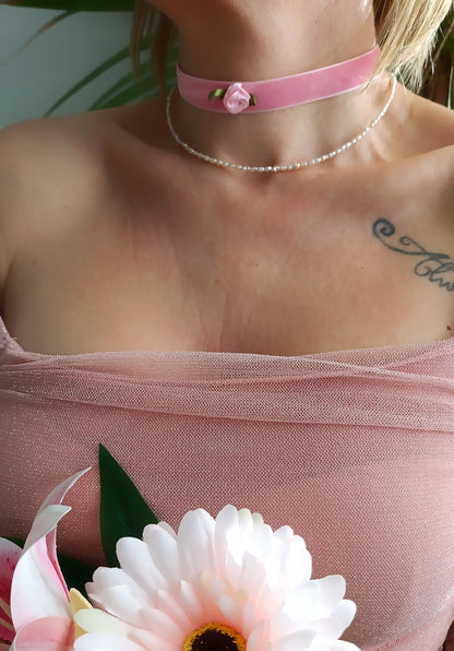 Collier Appoline / Création de collier en ruban velours et acier inoxydable