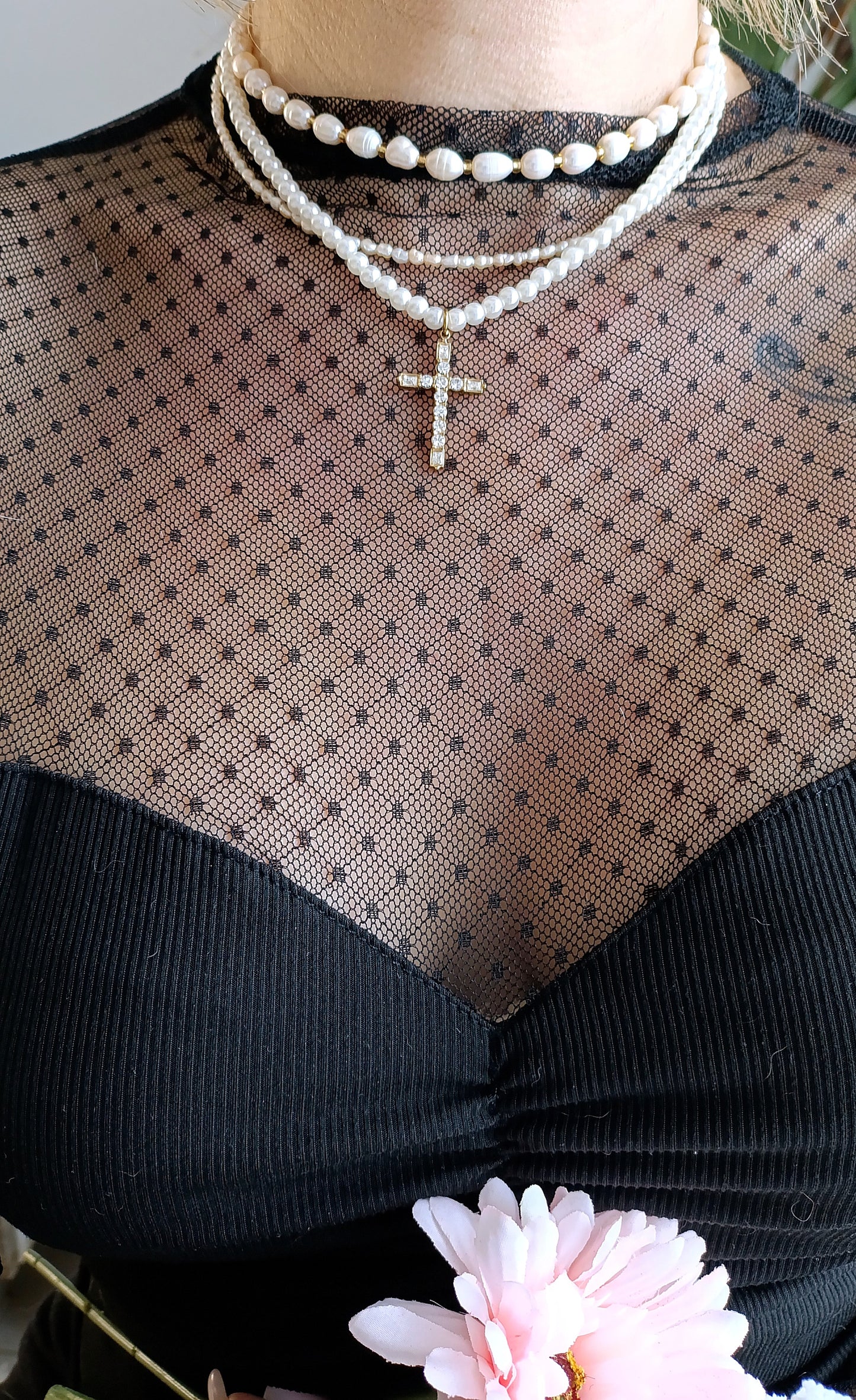 Collier Eléonore / Création de collier en Acier inoxydable et perles d'eau douce