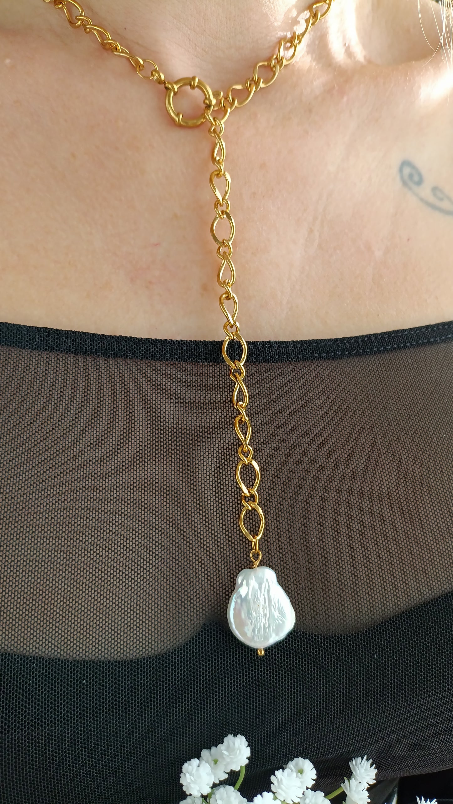 collier 3 en 1, collier qui s'adapte à vos envies, collier de dos, collier avec une grosse perle d'eau douce, collier femme de créateur, bijoux femme pas cher en acier inoxydable, collier en Y en perles d'eau douce, bijoux de créateur pas cher, idée cadeau noël femme