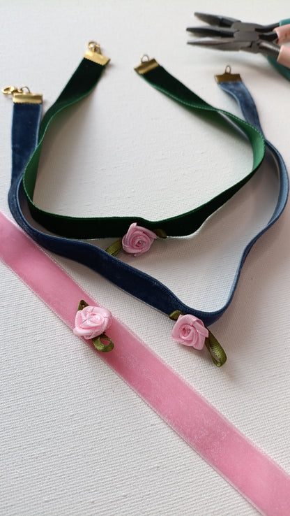 Collier Appoline / Création de collier en ruban velours et acier inoxydable