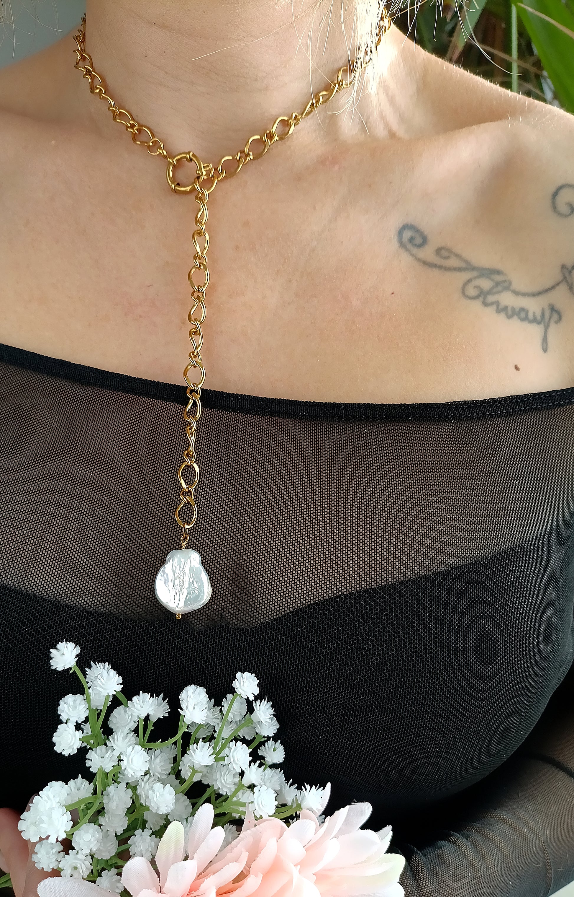 collier 3 en 1, collier qui s'adapte à vos envies, collier de dos, collier avec une grosse perle d'eau douce, collier femme de créateur, bijoux femme pas cher en acier inoxydable, collier en Y en perles d'eau douce, bijoux de créateur pas cher, idée cadeau noël femme