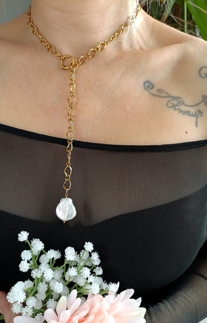 collier 3 en 1, collier qui s'adapte à vos envies, collier de dos, collier avec une grosse perle d'eau douce, collier femme de créateur, bijoux femme pas cher en acier inoxydable, collier en Y en perles d'eau douce, bijoux de créateur pas cher, idée cadeau noël femme