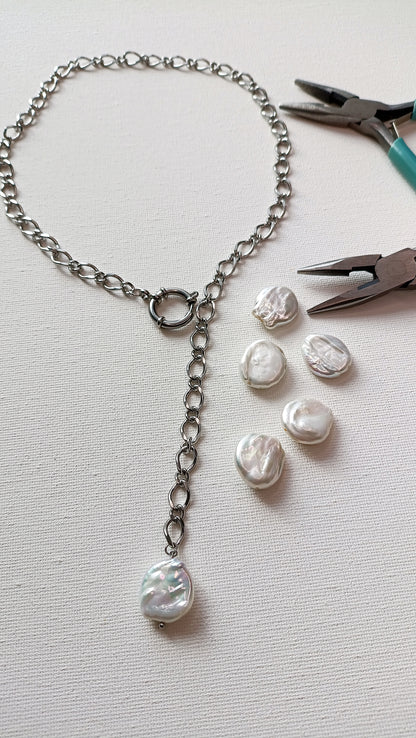 collier 3 en 1, collier qui s'adapte à vos envies, collier de dos, collier avec une grosse perle d'eau douce, collier femme de créateur, bijoux femme pas cher en acier inoxydable, collier en Y en perles d'eau douce, bijoux de créateur pas cher, idée cadeau noël femme